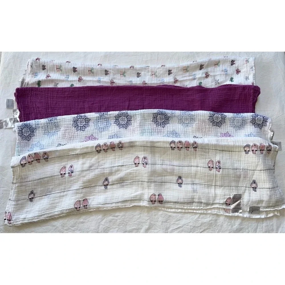 Aden Anais Swaddle Blanket Lot Girl 4pc Purple Butterfly Bird Cotton Mandala‎